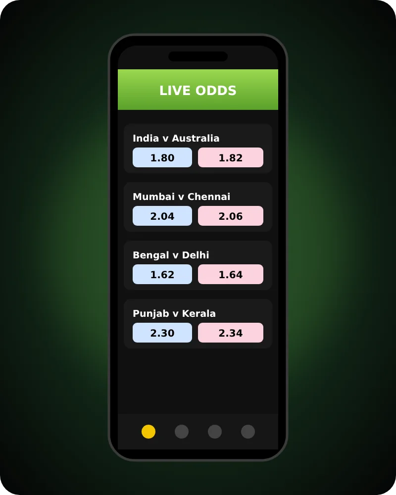 T20 Exchange app for Android T20 Exchange app on an Android phone showing live cricket odds